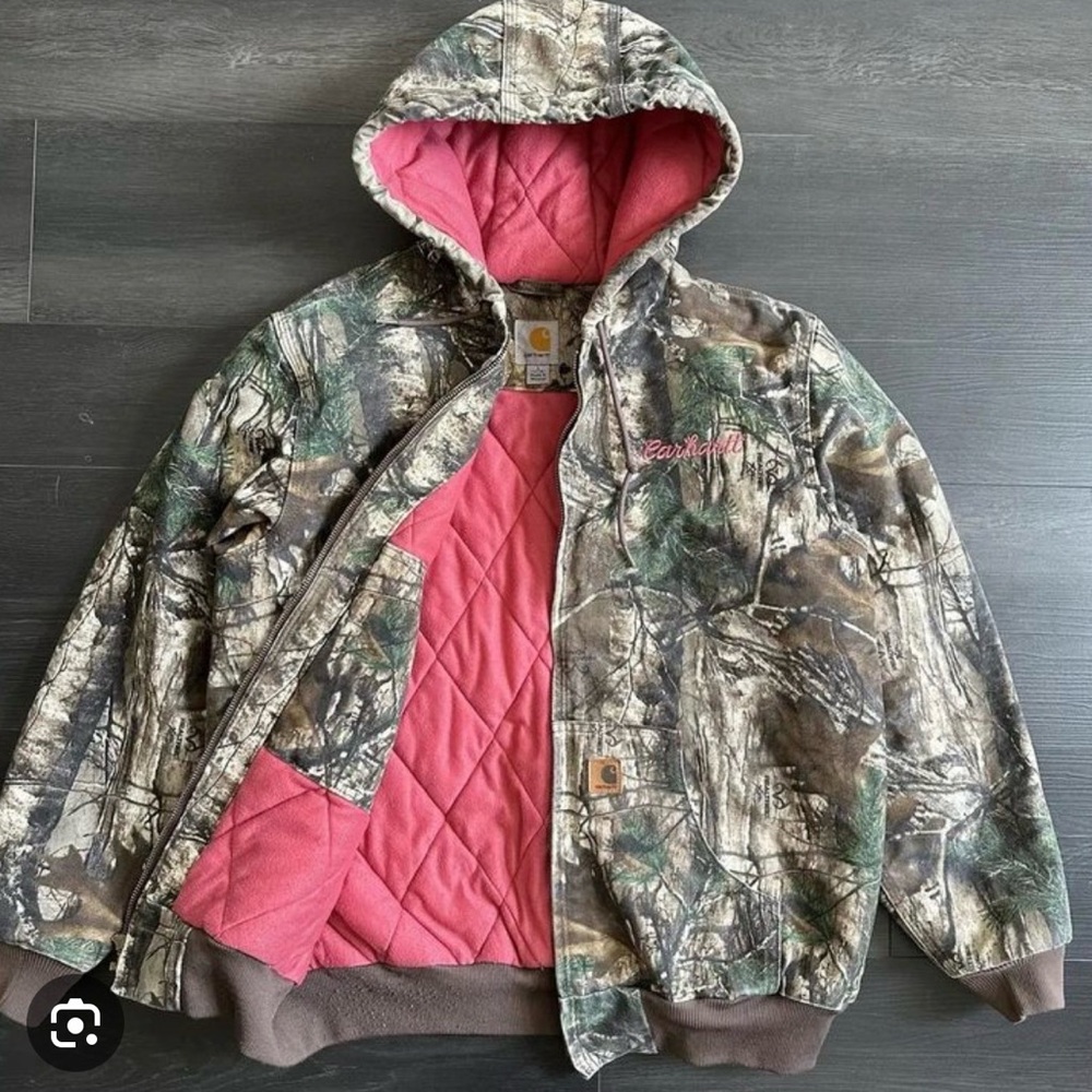 Carhartt Woodland Camo Jacket with Pink Interior